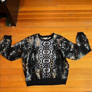 CAbi M Black, Brown, Grey Anstract Animal Sheer Top